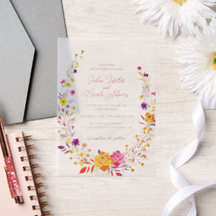 Wild Wreath Beautiful Fall Flowers Simple Wedding Vellum Invitations