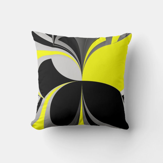 wild yellow black abstract cushion (Front)