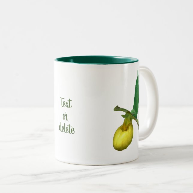 Wild Yellow Lady Slipper Flower Personalised Two-Tone Coffee Mug (Front Right)
