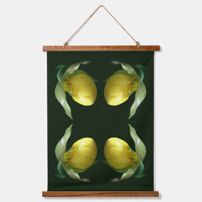 Wild Yellow Lady Slipper Orchid Flower Abstract Hanging Tapestry (Front)