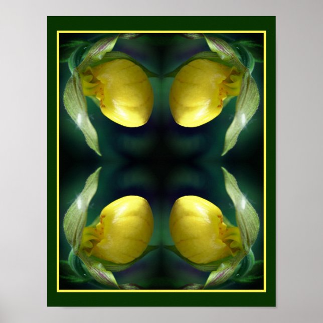 Wild Yellow Lady Slipper Orchid Flower Abstract Poster (Front)