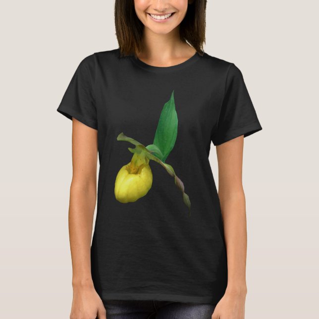 Wild Yellow Lady Slipper Orchid Flower T-Shirt (Front)