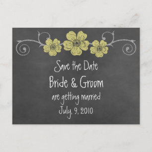 Wild Yellow Roses Chalkboard Save the Date Announcement Postcard