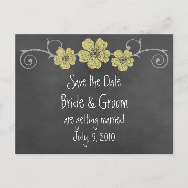 Wild Yellow Roses Chalkboard Save the Date Announcement Postcard (Front)