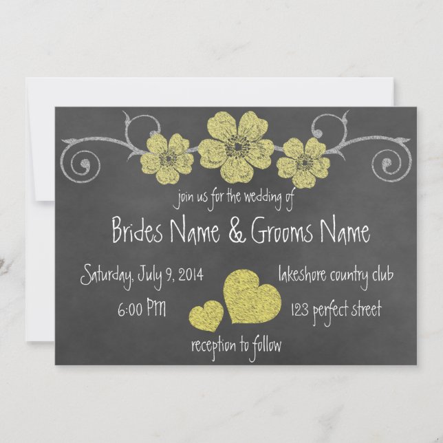 Wild Yellow Roses Chalkboard Wedding Invitation (Front)