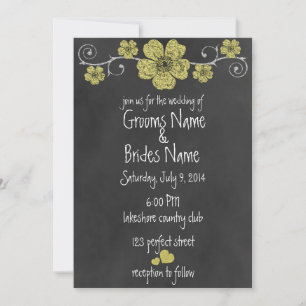 Wild Yellow Roses Chalkboard Wedding Invitation