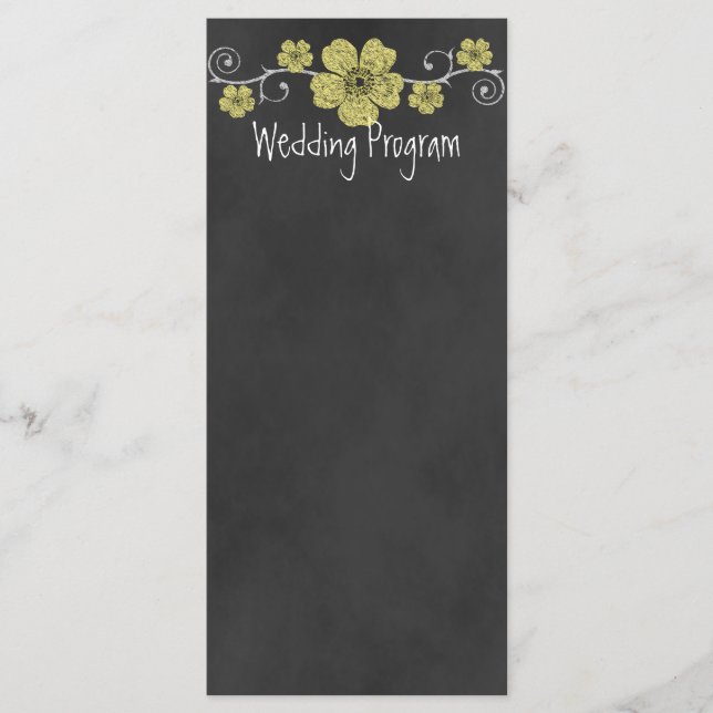 Wild Yellow Roses Chalkboard Wedding Program Card (Front)