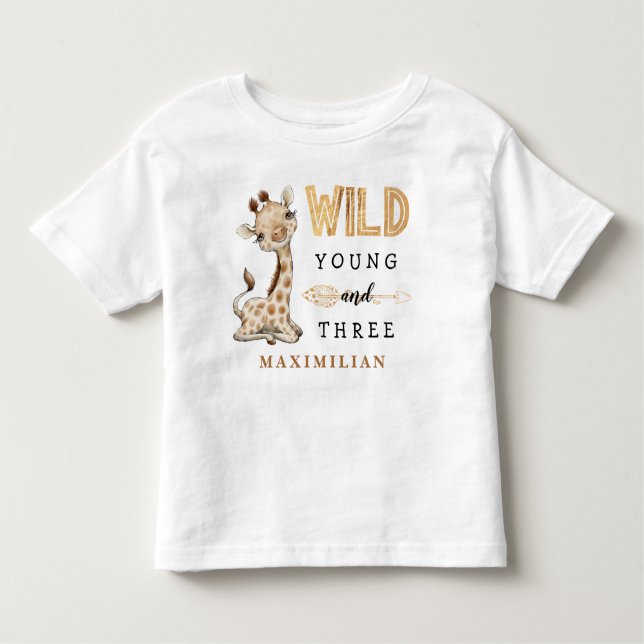Wild Young and Three Birthday Jungle Baby T-Shirt (Front)
