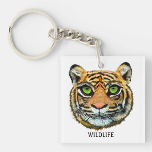 Wild Young Tiger Face & Calligraphy Key Ring