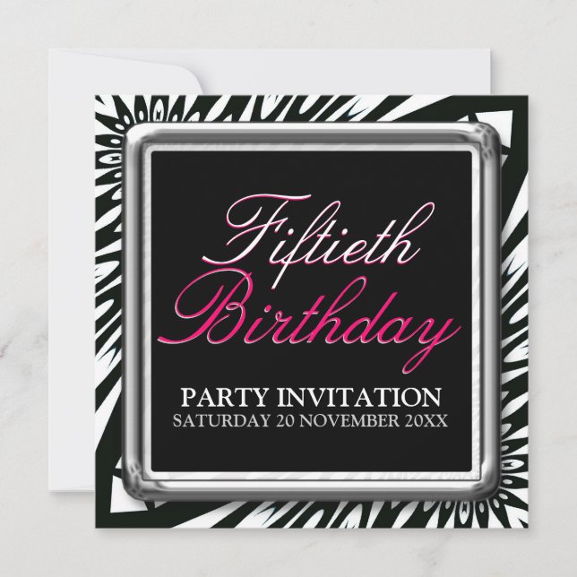 Wild Zebra 50th Birthday Party Invitations (Front)