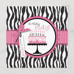 Wild Zebra Print & Birthday Cake Pink Thank You