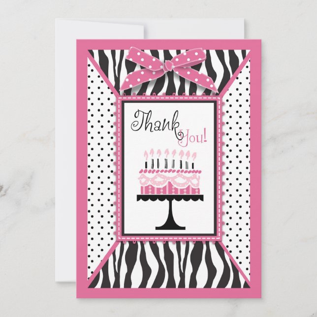Wild Zebra Print & Birthday Cake Pink Thank You (Front)