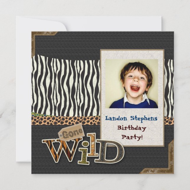 Wild Zebra Safari Zoo Birthday Photo Invitation (Front)