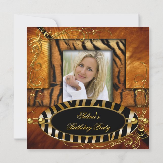 Wild Zebra Tiger Caramel Birthday Party Invitation (Front)