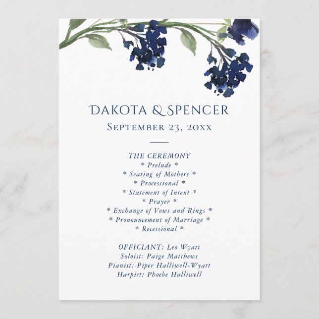 Wildbloom | Classic Blue Bohemian Garden Ceremony Program (Front)
