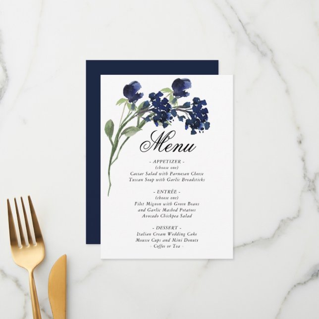 Wildbloom | Classic Blue Bohemian Garden Flowers Menu (Front/Back In Situ)
