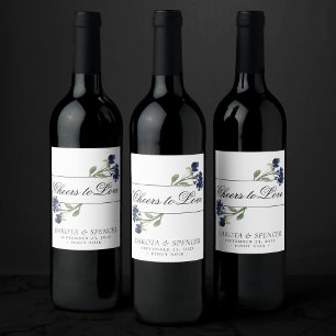 Wildbloom Classic Blue Bohemian Garden Wedding Wine Label