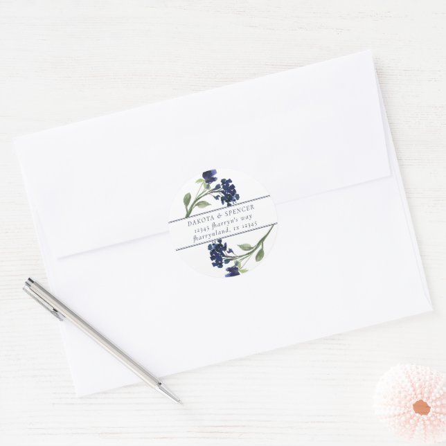 Wildbloom | Classic Blue Bohemian Return Address Classic Round Sticker (Envelope)