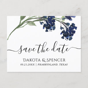 Wildbloom Classic Blue Bohemian Save the Date Announcement Postcard