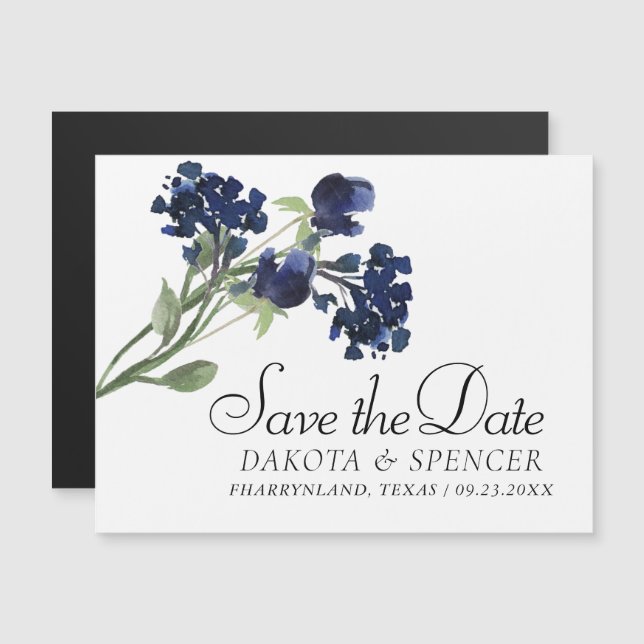 Wildbloom | Classic Blue Bohemian Save the Date Magnetic Invitation (Front/Back)