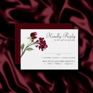 Wildbloom Crimson Red Bohemian Floral Entree RSVP Card