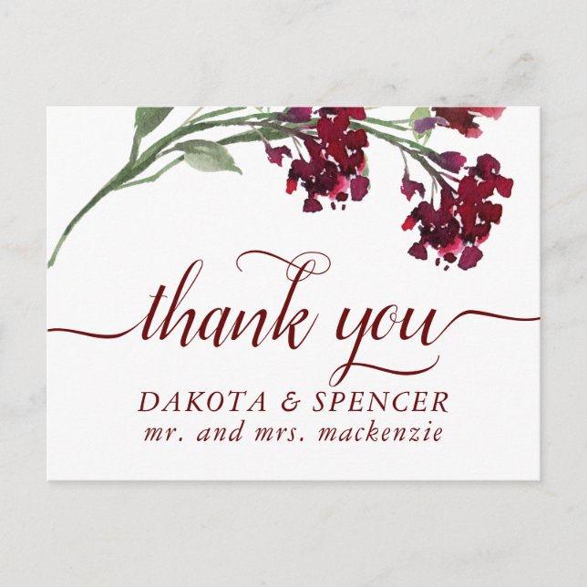 Wildbloom | Crimson Red Bohemian Floral Thank You Announcement Postcard (Front)