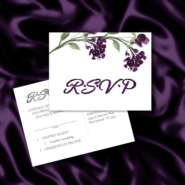 Wildbloom | Deep Purple Bohemian Flowers RSVP Invitation Postcard (Creator Uploaded)