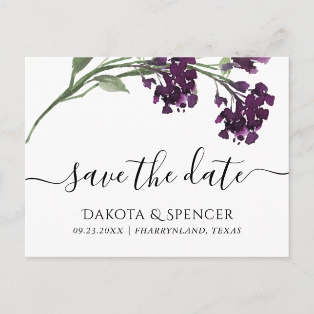 Wildbloom | Deep Purple Bohemian Save the Date Announcement Postcard (Front)