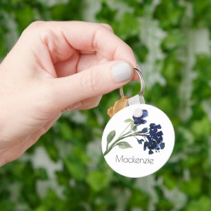 Wildbloom Navy Blue Bohemian Flowers Custom Key Ring