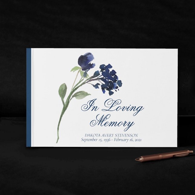 Wildbloom | Navy Blue In Loving Memory Funeral Guest Book (Creator Uploaded)