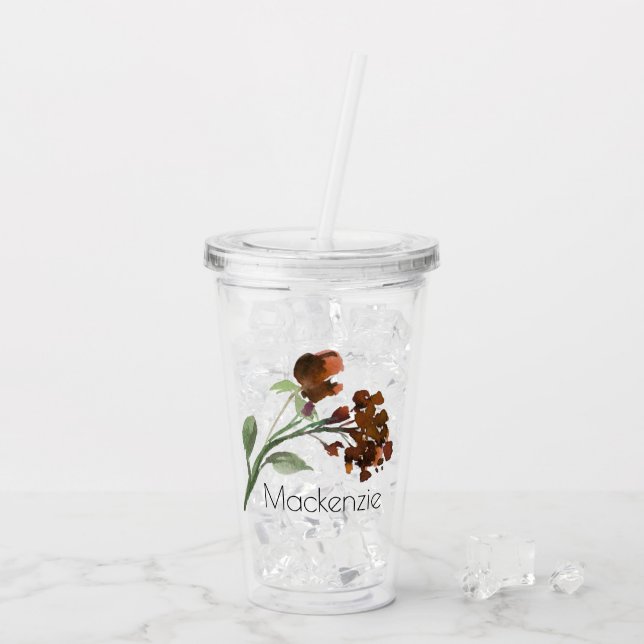 Wildbloom | Terracotta Orange Bohemian Custom Acrylic Tumbler (Back Ice)