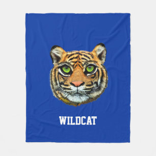 Wildcat & Calligraphy on Blue Fleece Blanket