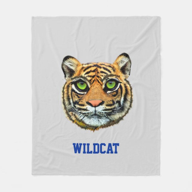Wildcat & Calligraphy on Silver Grey Fleece Blanket (Front)