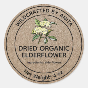 Wildcrafted Dried Elderflower Kraft Paper Style Classic Round Sticker