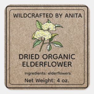 Wildcrafted Dried Elderflower Kraft Paper Style Square Sticker