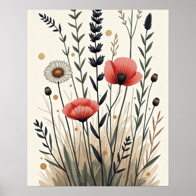 Wildcrafted Harmony – Boho Botanical Line Art Poster (Front)