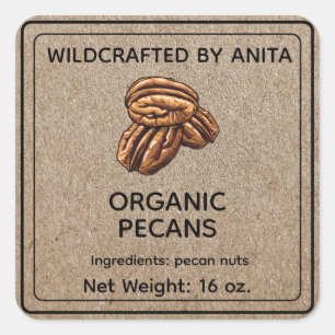 Wildcrafted Organic Pecan Nuts Kraft Paper Style Square Sticker