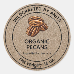 Wildcrafted Organic Pecans Kraft Paper Style Classic Round Sticker