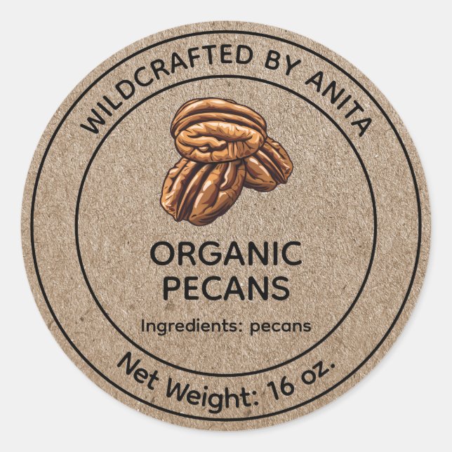 Wildcrafted Organic Pecans Kraft Paper Style Classic Round Sticker (Front)