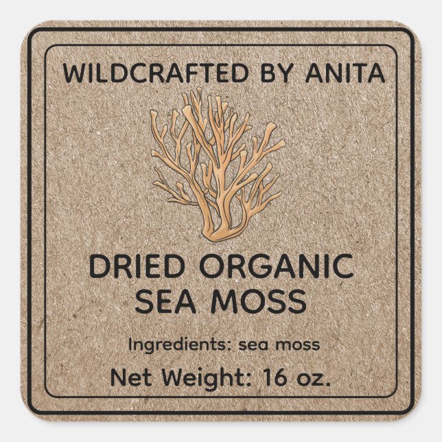 Wildcrafted Organic Sea Moss Kraft Paper Style Square Sticker (Front)