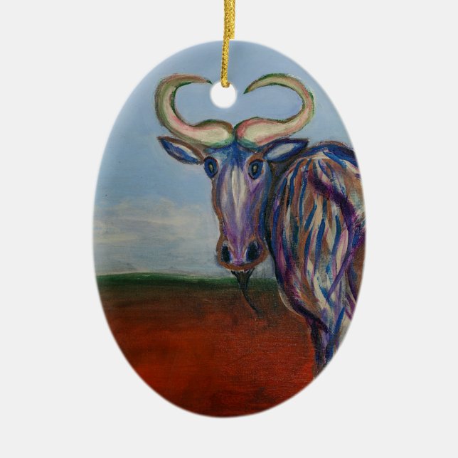 Wildebeest Ceramic Tree Decoration (Front)