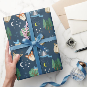 Wilderness Animals Explore Mountains Moon Stars Wrapping Paper