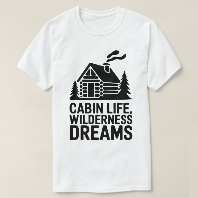 Wilderness Dreams Cosy Log Cabin Silhouette Art T-Shirt (Design Front)