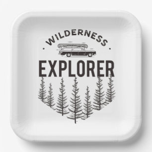 Wilderness Explorer Station Wagon Canoe Trees Paper Plate