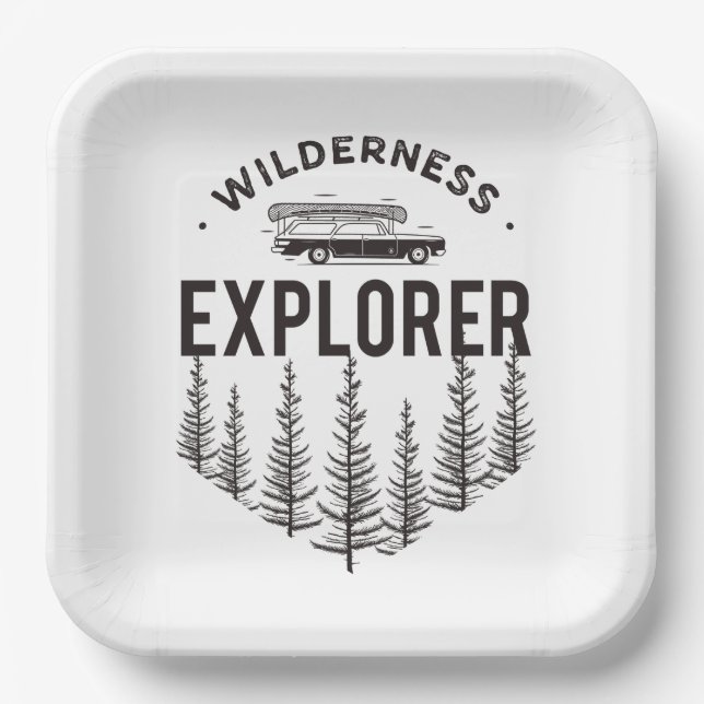 Wilderness Explorer Station Wagon Canoe Trees Paper Plate (Front)
