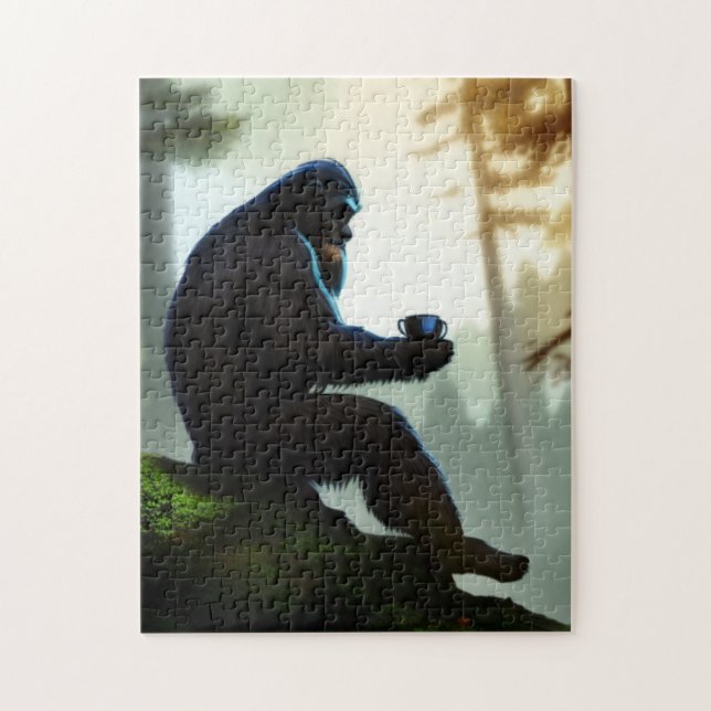 Wilderness Forest Bigfoot Morning Tranquil Coffee Jigsaw Puzzle (Vertical)