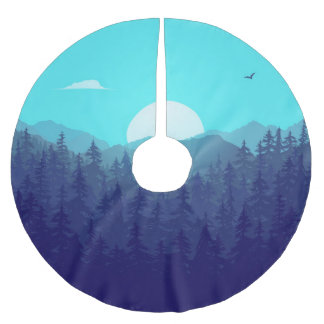 Wilderness Forest Sunrise Vintage Illustration Brushed Polyester Tree Skirt