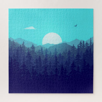 Wilderness Forest Sunrise Vintage Illustration Jigsaw Puzzle