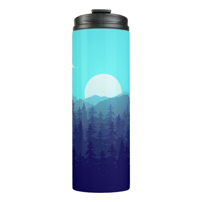 Wilderness Forest Sunrise Vintage Illustration Thermal Tumbler (Front)