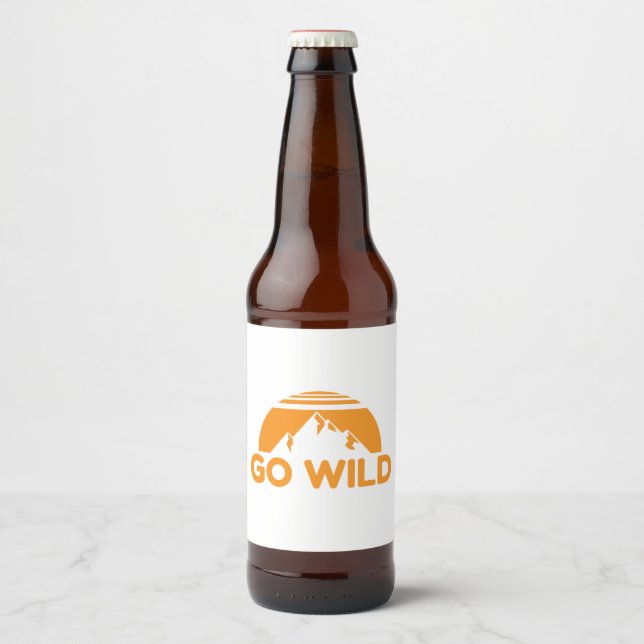 Wilderness Go Wild Mountain Nature Gift Idea Beer Bottle Label (Front)